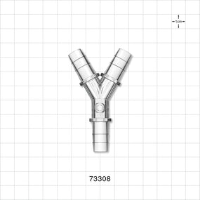 Y Connector, Barbed, Female Luer Lock Side Port, Clear - Fits 3/8 inch ID Tubing (0.375 inch , 9.53 mm) - 73308