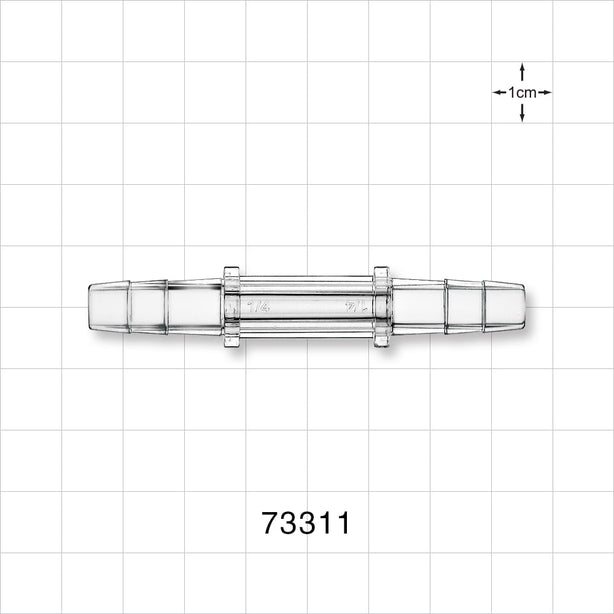 Straight Connector, Barbed, Clear - Fits 1/4 inch ID Tubing (0.25 inch, 6.35 mm) - 73311