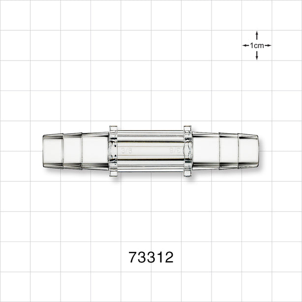 Straight Connector, Barbed, Clear - Fits 3/8 inch ID Tubing (0.375 inch, 9.53 mm) - 73312