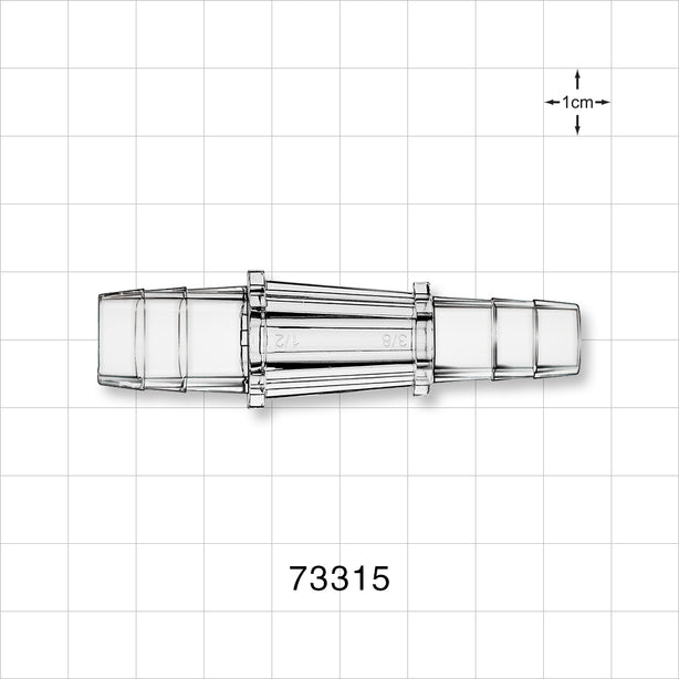 Straight Connector, Reducer, Barbed, Clear - Fits 1/2 inch x 3/8 inch ID Tubing (0.5 inch x 0.375 inch, 12.7 mm x 9.53 mm) - 73315