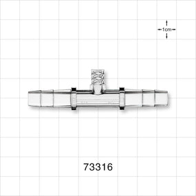 Straight Connector, Barbed, Female Luer Lock Side Port, Clear - Female Luer Lock Top Port; Sideports Fit 1/4 inch ID Tubing (0.25 inch, 6.35 mm) - 73316