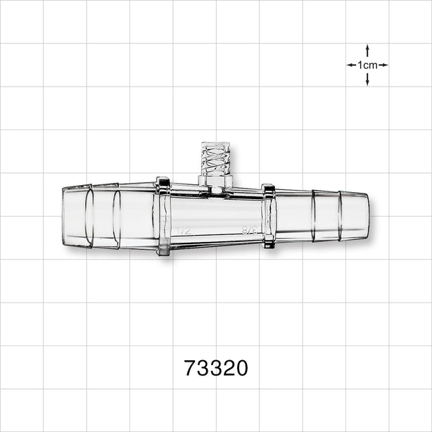 Straight Connector, Reducer, Barbed, Female Luer Lock Side Port, Clear - Fits 1/2 inch x 3/8 inch ID Tubing (0.5 inch x 0.375 inch, 12.7 mm x 9.53 mm) - 73320