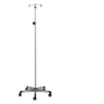 Clinton Industries IV Pole Ram Horn Hooks 2-Hook 5 Legs Cast Aluminum Base, Soft Roll Dual Wheel Casters, 23 Inch Base Diameter - Each - IVS-352-EA