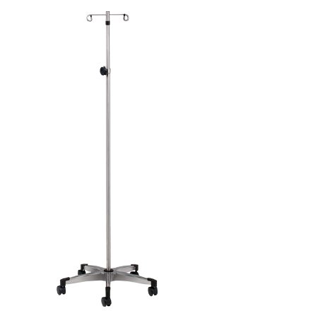 Clinton Industries IV Pole Ram Horn Hooks 2-Hook 5 Legs Cast Aluminum Base, Soft Roll Dual Wheel Casters, 23 Inch Base Diameter - Each - IVS-352-EA