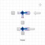 3-Way Stopcock, Female Luer Lock, Male Luer Slip with Spin Lock, Vented and Non-Vented Caps - 29 psi - 75302