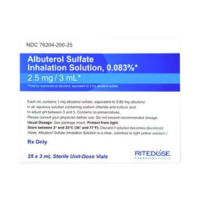 Ritedose Pharmaceuticals LLC Albuterol Sulfate Inhalation Solution 76204-0200-25 - 25.0 Each