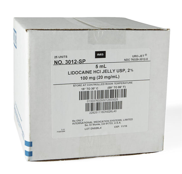 Medication Systems, L HCl 76329-3012-05 Lidocaine Topical Jelly, Urojet, 2%, Prefilled Syringe, 25 x 5 mL - MDL-76329-3012-5 - 25 Each