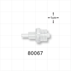 Check Valve, Tubing Port Inlet, Male Luer Lock Outlet - 0.124 inch OD (3.15 mm); Male Luer Lock Outlet; 0.143 psi CP - 80067
