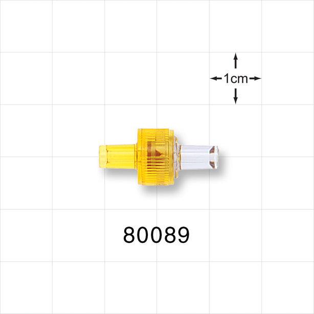 Duckbill Check Valve; Yellow Inlet, Clear Outlet - 0.078 inch ID (1.98 mm); 0.433 psi CP - 80089