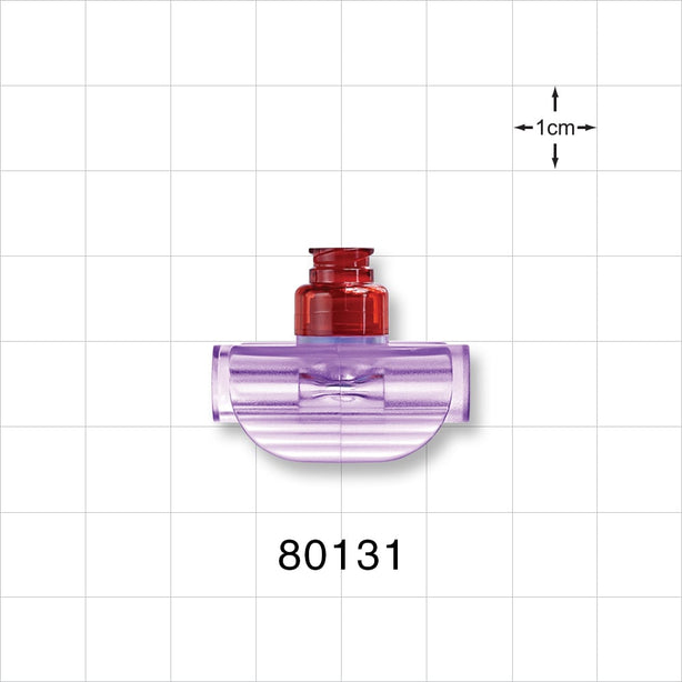 T Connector, Needleless Injection Site, Swabbable, Female Luer Lock, Tubing Ports - Fits 0.268 inch OD Tubing (6.81 mm) - 80131