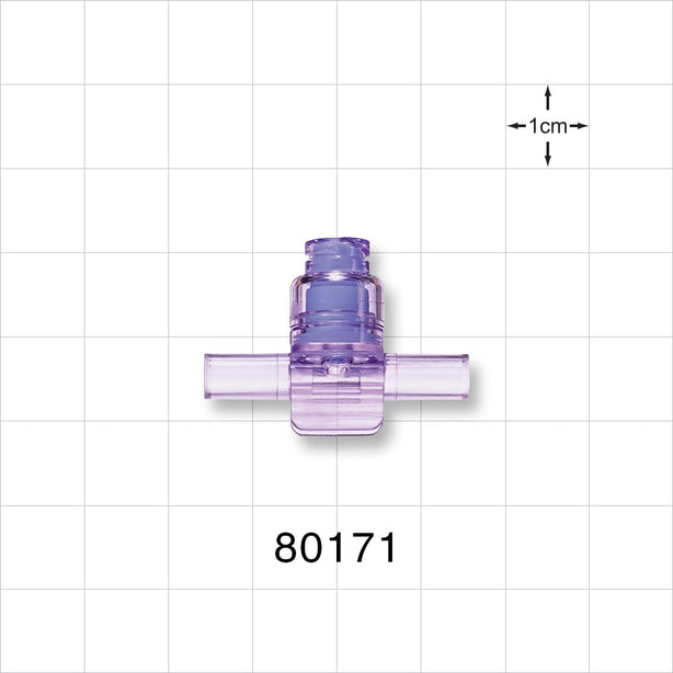 T Connector, Needleless Injection Site, Swabbable, Female Luer Lock, Tubing Ports - 0.157 inch ID (3.99 mm) - 80171