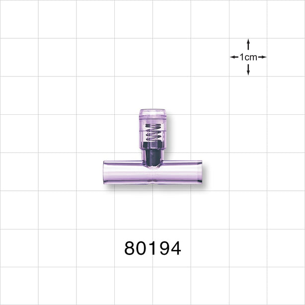 T Pressure Relief Valve - Top Port 0.281 inch OD; Bottom Ports 0.25 inch OD (7.1 mm, 6.4 mm); 18 psi CP (+/- 10% Crack Tolerance) - 80194