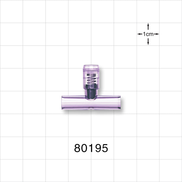 T Pressure Relief Valve - Top Port 0.281 inch OD; Bottom Ports 0.25 inch OD (7.1 mm, 6.4 mm); 15 psi (+/- 10% Crack Tolerance) - 80195