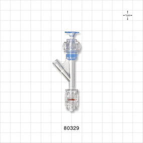 Hemostasis Valve Y Connector, One Handed, Rotating Male Luer Lock, Female Luer Lock Sideport - 0 FR - 9 FR (0 inch - 0.118 inch, 0 mm - 3 mm) - 80329