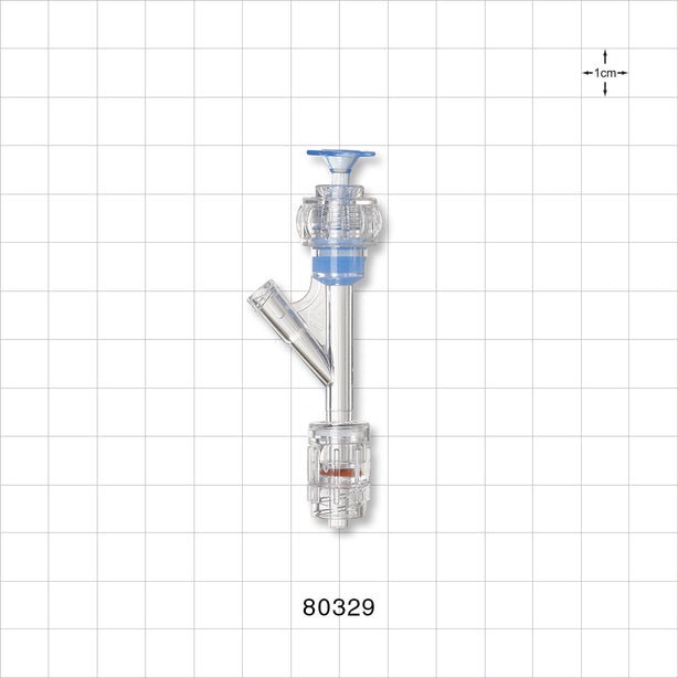 Hemostasis Valve Y Connector, One Handed, Rotating Male Luer Lock, Female Luer Lock Sideport - 0 FR - 9 FR (0 inch - 0.118 inch, 0 mm - 3 mm) - 80329
