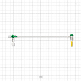 Extension Line, Hemostasis Valve with Male Luer Lock & Female Cap to 3-Way Stopcock & Male Luer Cap - 0 FR - 8 FR (0 inch - 0.105 inch, 0 mm - 2.7 mm); 10 inch Length (254 mm) - 80452