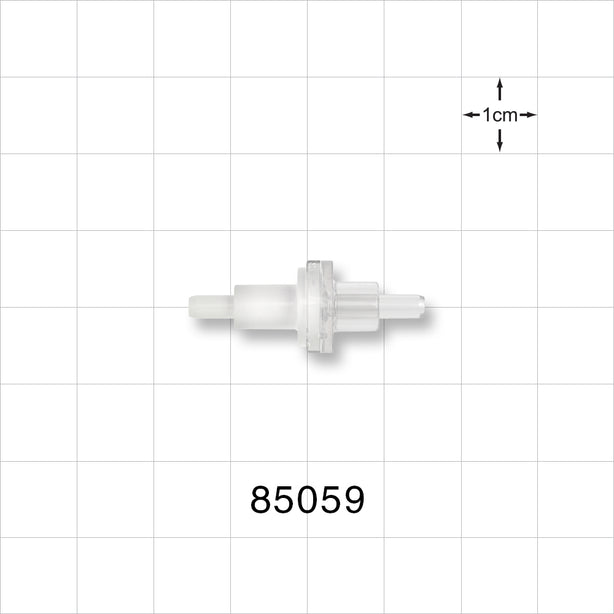 Check Valve, White Inlet, Clear Outlet - Fits 0.118 inch ID x 0.161 inch OD Tubing (3 mm x 4.09 mm); 0.087 psi CP - 85059