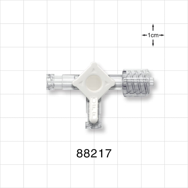 3-Way Stopcock, 2 Female Luer Locks, Swivel Male Luer Lock - 0.106 inch Thru Hole (2.69 mm); 50 psi - 88217
