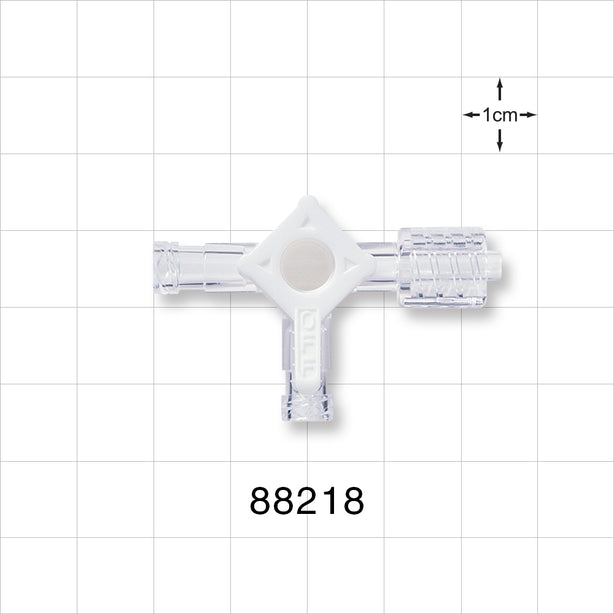 4-Way Stopcock, 2 Female Luer Locks, Swivel Male Luer Lock - 0.106 inch Thru Hole (2.69 mm); 50 psi - 88218
