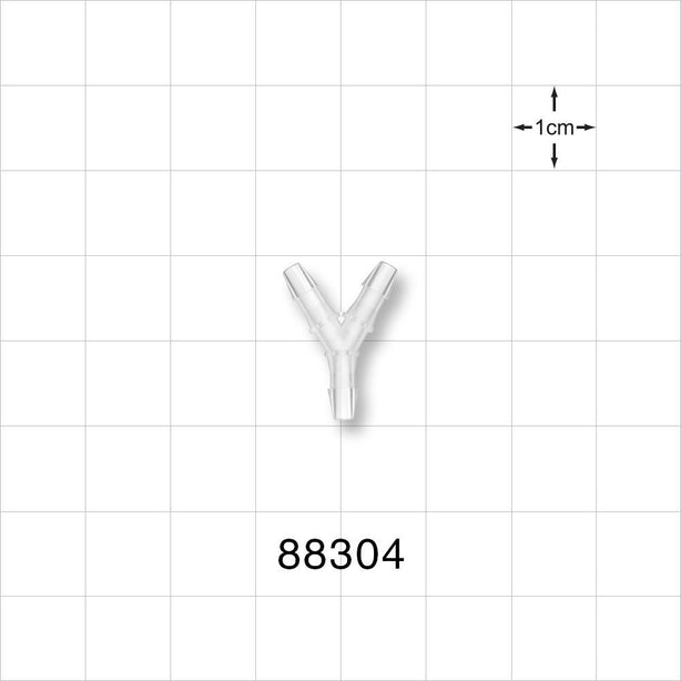 Y Connector, Barbed, Natural - Fits 3/32 inch ID Tubing (0.094 inch, 2.38 mm) - 88304