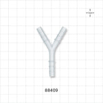 Y Connector, Reducer, Barbed, Natural - Fits 3/16 inch (0.188 inch, 4.76 mm); 1/4 inch (0.25 inch, 6.35 mm); 5/16 inch (0.313 inch, 7.94 mm) ID Tubing - 88409