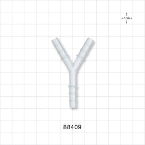 Y Connector, Reducer, Barbed, Natural - Fits 3/16 inch (0.188 inch, 4.76 mm); 1/4 inch (0.25 inch, 6.35 mm); 5/16 inch (0.313 inch, 7.94 mm) ID Tubing - 88409
