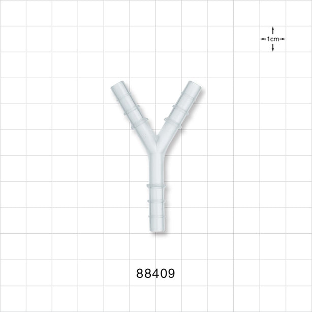 Y Connector, Reducer, Barbed, Natural - Fits 3/16 inch (0.188 inch, 4.76 mm); 1/4 inch (0.25 inch, 6.35 mm); 5/16 inch (0.313 inch, 7.94 mm) ID Tubing - 88409