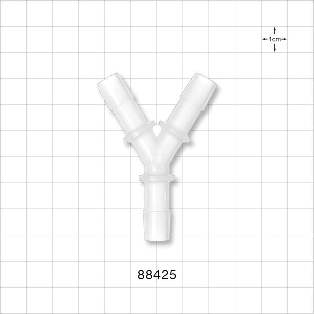 Y Connector, Barbed, Natural - Fits 3/8 inch ID Tubing (0.375 inch, 9.53 mm) - 88425