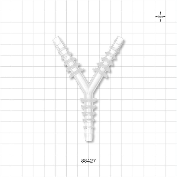 Y Connector, Reducer, Barbed, Natural - Fits 1/4 inch - 9/14 inch ID Tubing (0.25 inch - 0.642 inch, 6.35 mm - 16.31 mm) - 88427