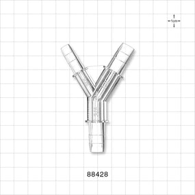 Y Connector, Reducer, Barbed, Clear - Fits 1/4 inch ID Tubing (0.25 inch, 6.35 mm); Fits 3/8 inch (0.375 inch, x 9.53 mm) - 88428