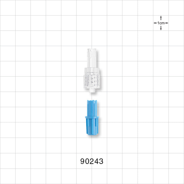 Male Luer w/Spin Lock, Tubing Port, Clear w/Blue Vented Cap - 0.152 inch - 0.135 inch ID (3.86 mm - 3.43 mm) - 90243