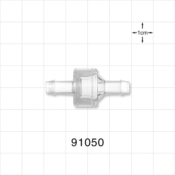 High-Flow Check Valve, Barbed - Fits 1/4 inch ID Tubing (0.25 inch; 6.35 mm); 0.075 psi CP - 91050