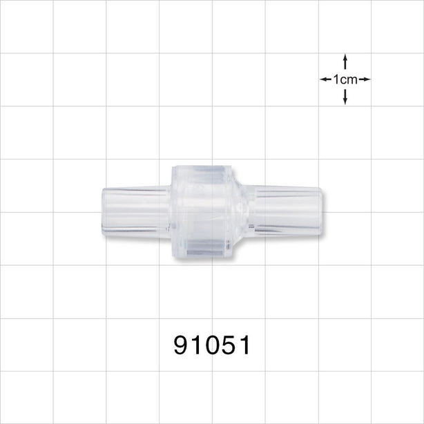 High-Flow Check Valve, Tubing Port Inlet, Tubing Port Outlet - Fits 1/4 inch OD Tubing (0.25 inch, 6.35 mm); 0.0696 psi CP - 91051