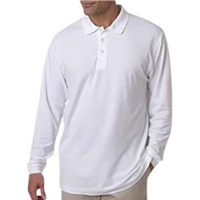 Ultraclub Men's Long Sleeve Pique Polo Shirts 8542WHTXL - 1.0 Each