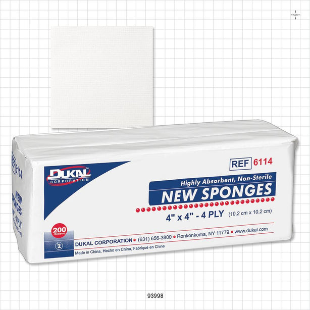 DUKAL™ 4 Ply Gauze, 200/Sleeve, 10 Sleeves/case - 4 inch x 4 inch (102 mm x 102 mm) - 93998