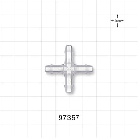 Cross Connector, Barbed - Fits 3/16 inch ID Tubing (0.188 inch, 4.76 mm) - 97357