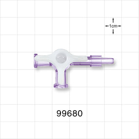 4-Way Stopcock, 2 Female Luer Locks, Tubing Port - Fits 3 mm ID x 4.1 mm OD Tubing (0.118 inch x 0.161 inch); 58 psi - 99680