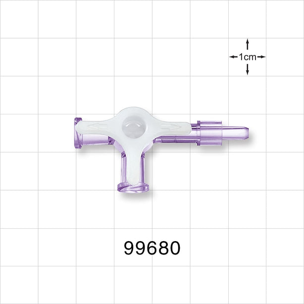 4-Way Stopcock, 2 Female Luer Locks, Tubing Port - Fits 3 mm ID x 4.1 mm OD Tubing (0.118 inch x 0.161 inch); 58 psi - 99680