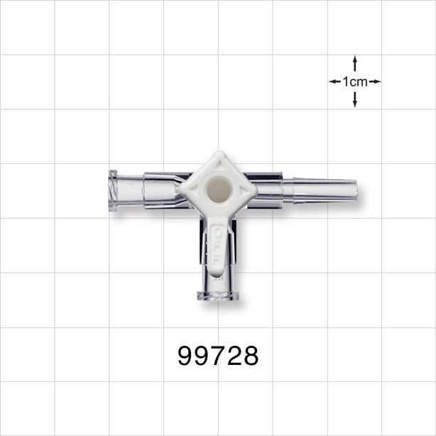 3-Way Stopcock, 2 Female Luer Locks, Male Luer Slip - 200 psi - 99728