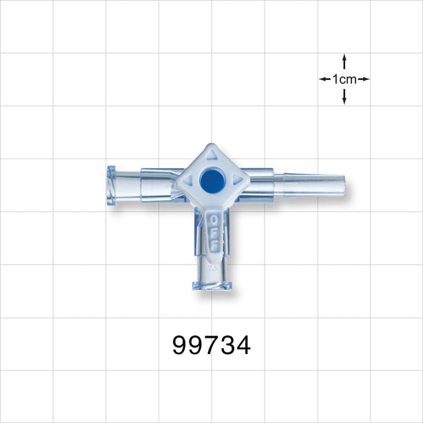 3-Way Stopcock, 2 Female Luer Locks, Male Luer Slip - 500 psi - 99734