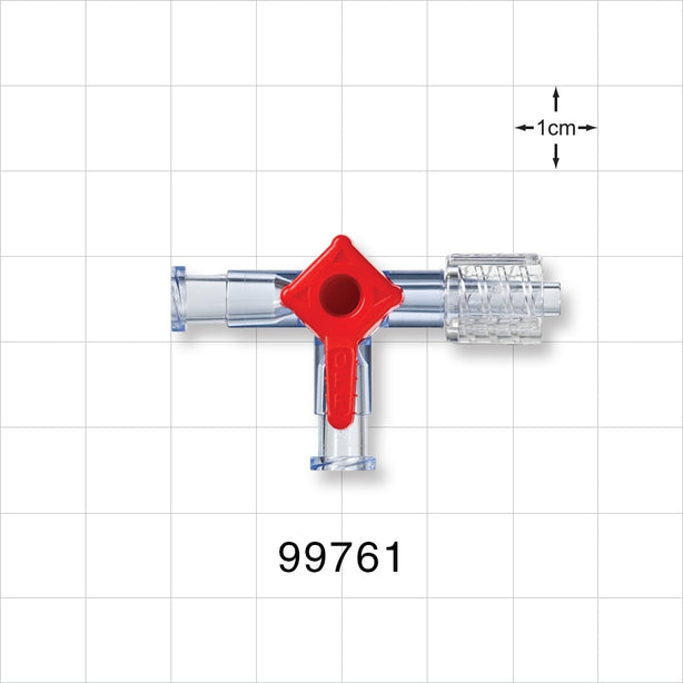 3-Way Stopcock, 2 Female Luer Locks, Swivel Male Luer Lock - 1200 psi - 99761