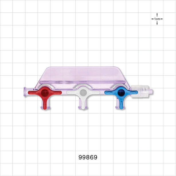 3-Gang Stopcock Manifold, 4 Female Luer Locks, Male Luer with Spin Lock - 58 psi - 99869