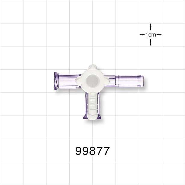 3-Way Stopcock, 2 Female Luer Locks, Tubing Port - Fits 0.12 inch OD Tubing (3.05 mm); 45 psi - 99877