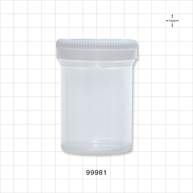 Specimen Container w/White Cap - 120 ml; 2.1 inch Opening (53 mm) - 99981