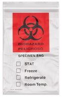 Econo-Zip Specimen Transport Bag with Zip Closure, Clear, Red and Black Biohazard Imprint, 3 Wall, 2 mL, 12" x 15", Action - A1201502BH - 1 Each
