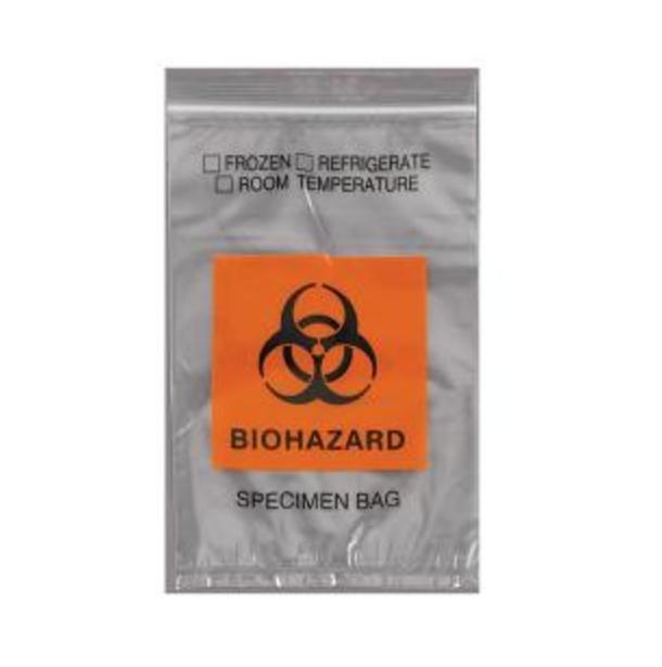 Econo-Zip Transport Bag, Specimen, Clear, Orange and Black Biohazard Imprint, 2 mL, 6" x 9", Action - STB609-OR - 1000 Each