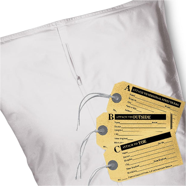 Action Bag Body Pouch with Shroud Kit, Straight Zipper, Tags, Adult, 36" x 90", 6 Mil, White Vinyl - SZKIT - 10 Each