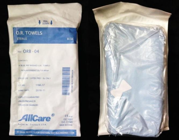 Allcare Surgical Prewashed Green OR Towel, 16" x 26", Sterile - ORG-04 - 80 Each