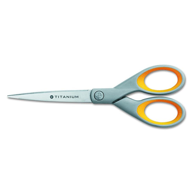 Acme United Titanium Titanium-Bonded Gray and Yellow Straight Scissors with Soft Grip Handles, 7" - 13526 - 1 Each