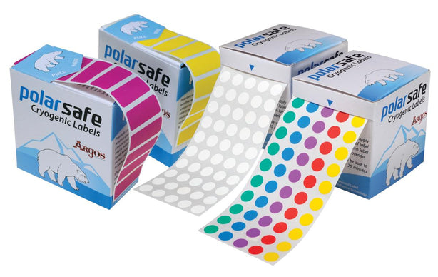 Argos Technologies PolarSafe Cryogenic Storage Labels White Dots, for 15 & 50ML Tubes, 5000 per PK - AGTL1277